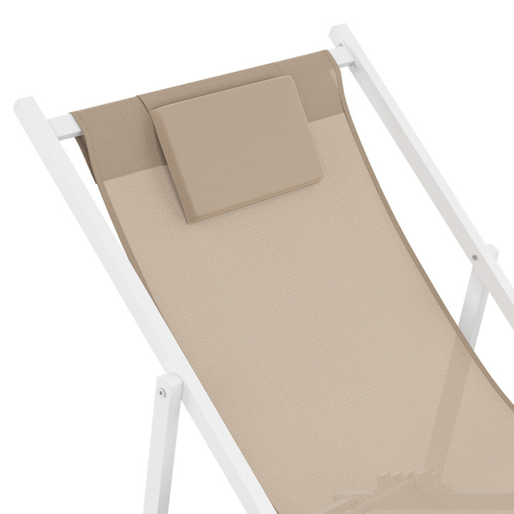 Lot von 2 Chiliennes aus weißem Metall LOTA Leinwand Textilene beige