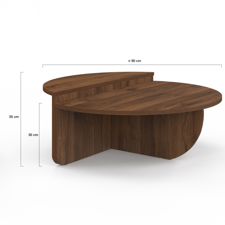 Set di 2 tavolini rotondi asimmetrici effetto noce GUILIA 90 cm