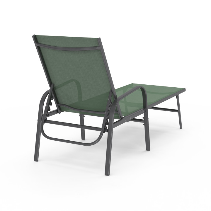 Lot de 2 transats de jardin inclinables FIDJI en acier et toile vert olive