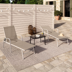 Set di 2 lettini da giardino reclinabili FIDJI in acciaio bianco e tessuto beige