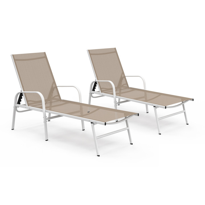 Set di 2 lettini da giardino reclinabili FIDJI in acciaio bianco e tessuto beige