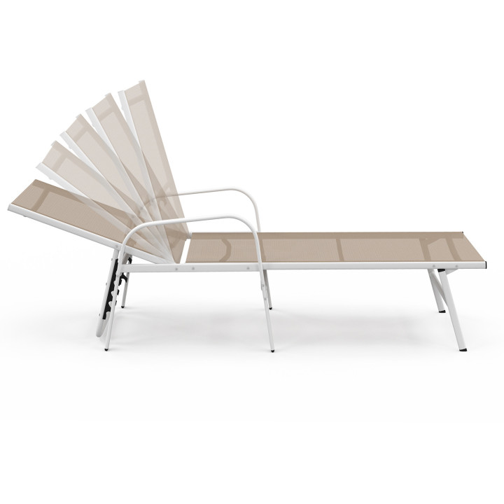 Set van 2 FIDJI ligstoelen in wit staal en beige stof