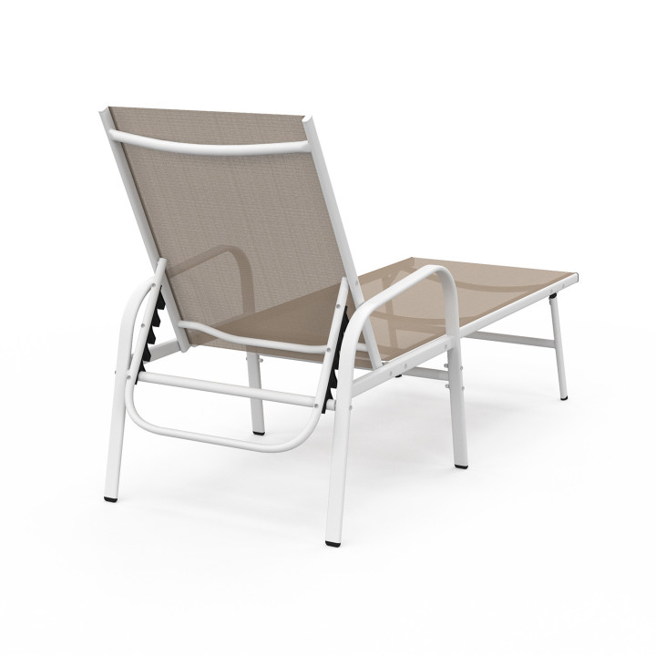 Set van 2 FIDJI ligstoelen in wit staal en beige stof