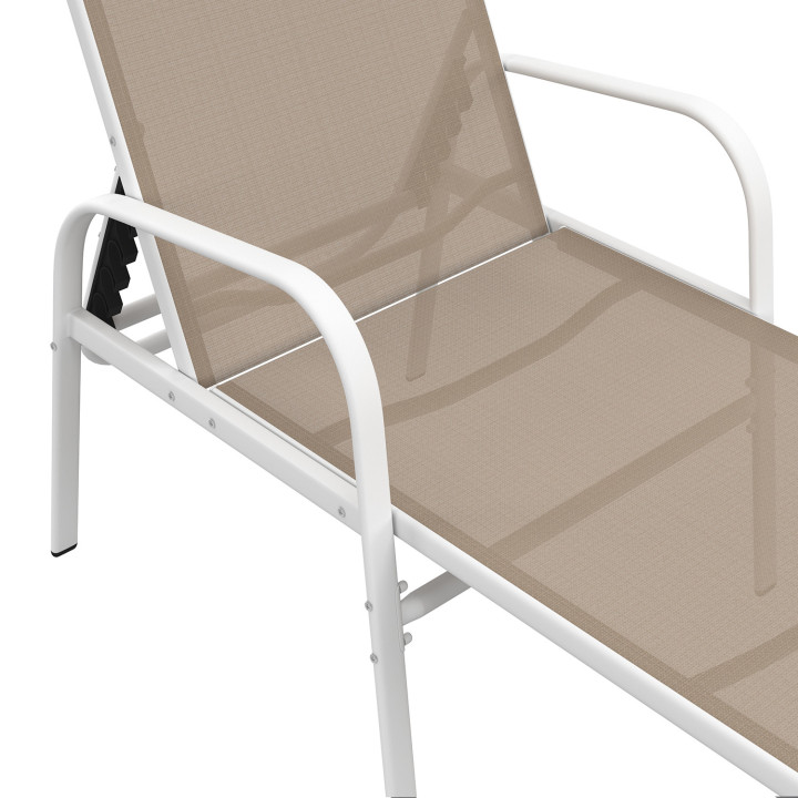 Set di 2 lettini da giardino reclinabili FIDJI in acciaio bianco e tessuto beige