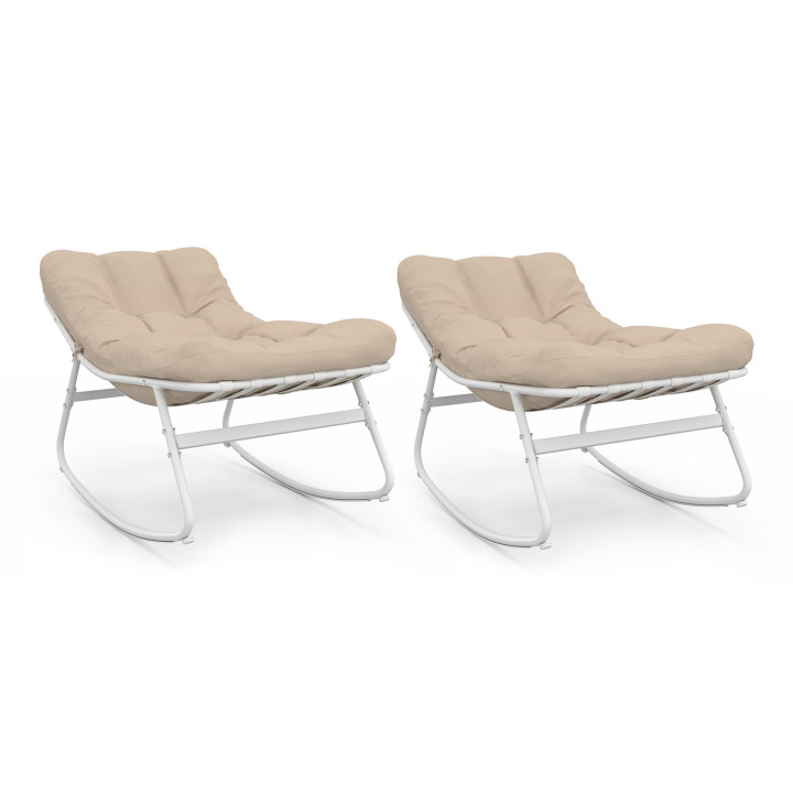 Lot de 2 fauteuils de jardin à bascule ARONA blanc coussin beige