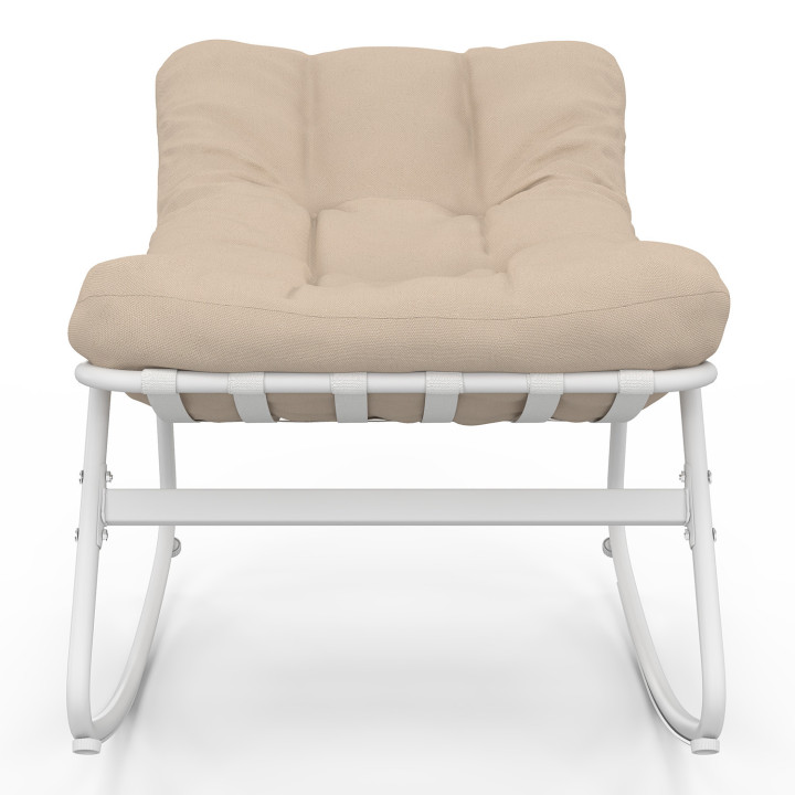 Lot de 2 fauteuils de jardin à bascule ARONA blanc coussin beige