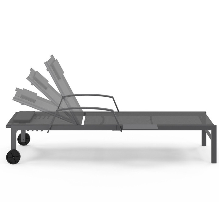 Set van 2 JAVA ligstoelen met grijze stalen planken en grijze stof