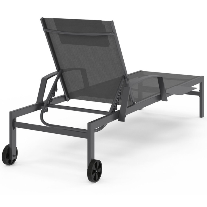 Set van 2 JAVA ligstoelen met grijze stalen planken en grijze stof