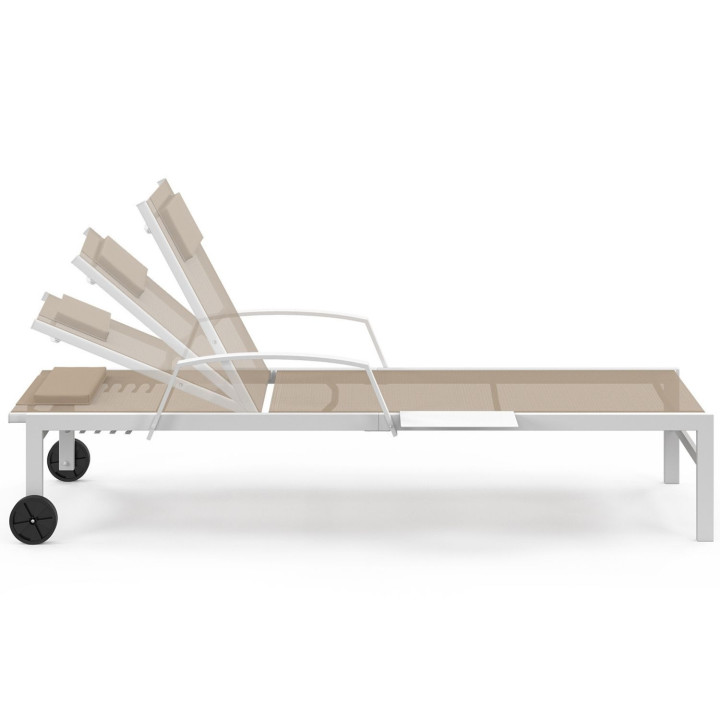 Set van 2 JAVA ligstoelen met wit stalen planken en beige stof