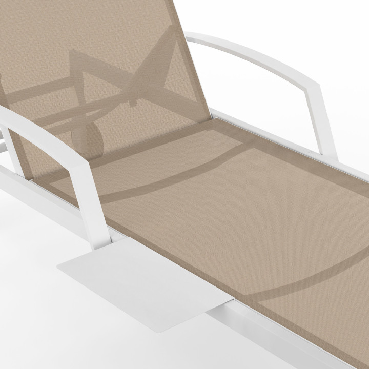 Set van 2 JAVA ligstoelen met wit stalen planken en beige stof