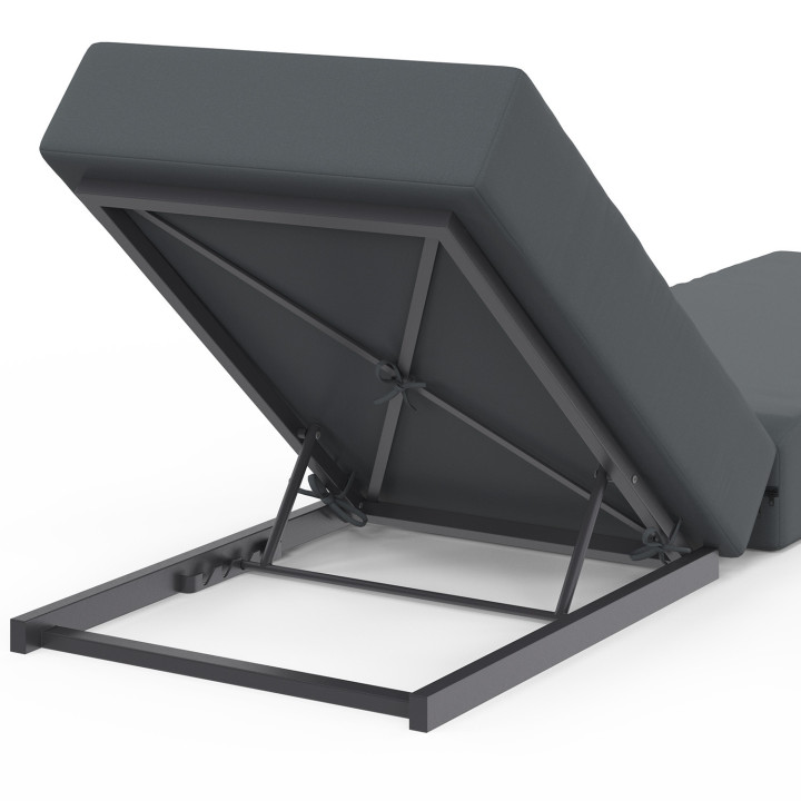 Zwembadbed, comfortabel ligbed met metalen rugleuning met 4 standen en grijs matras