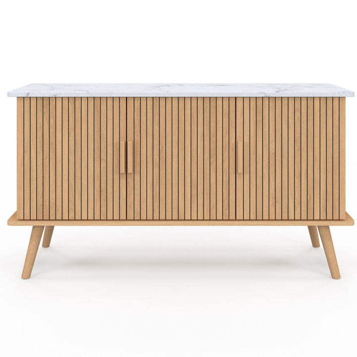 Sideboard 110 cm JULIETTE mit Marmorplatte, 3 Türen, Holzleisten, eichenfarbig