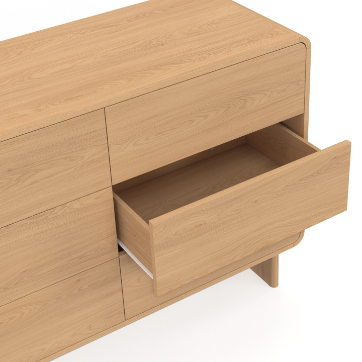 CAPUCINE Cassettone a 6 cassetti da 110 cm, design faggio arrotondato