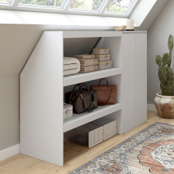 Ensemble étagère 2 niveaux + armoire 2 portes sous pente TOMI blanc