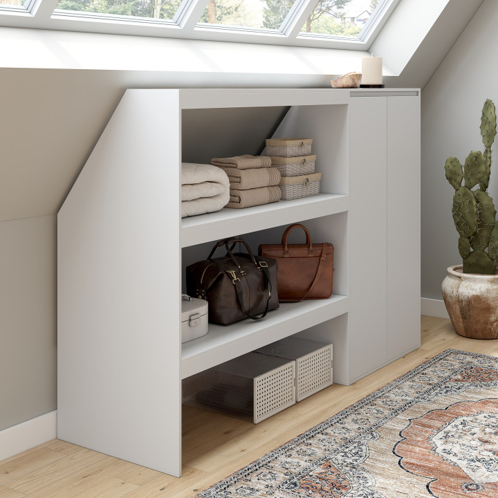 Ensemble étagère 2 niveaux + armoire 2 portes sous pente TOMI blanc