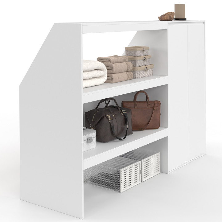Ensemble étagère 2 niveaux + armoire 2 portes sous pente TOMI blanc