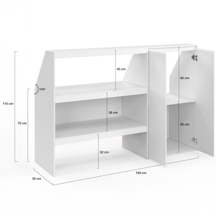 2-Ebenen-Regal + 2-türiger Schrank unter Dachschräge TOMI weiß