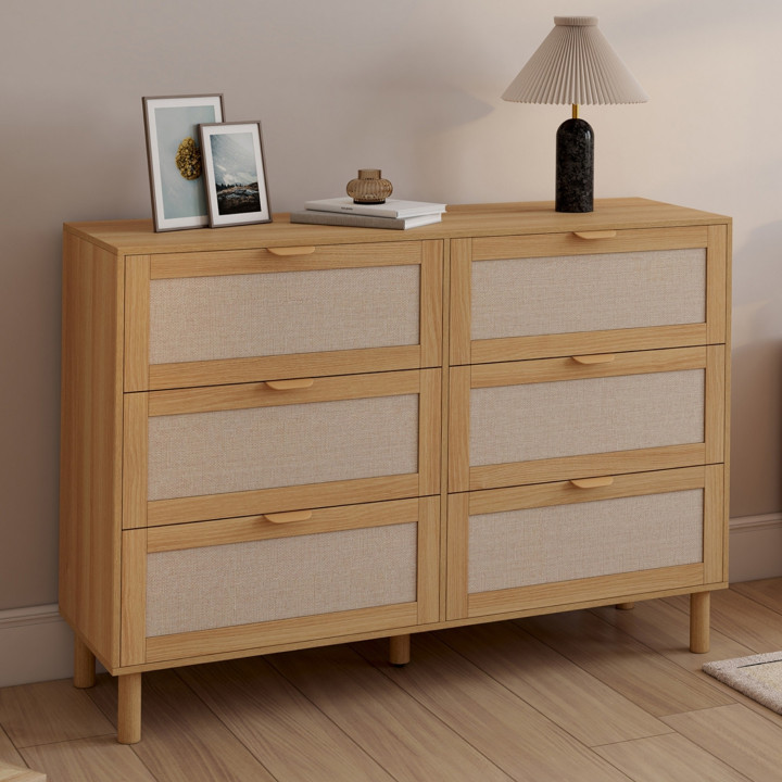 Cassettone ROBIN a 6 cassetti da 115 cm effetto legno e lino