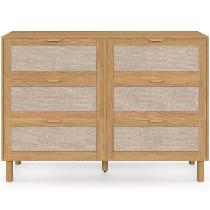 Kommode mit 6 Schubladen ROBIN 115 cm Holz und Leineneffekt