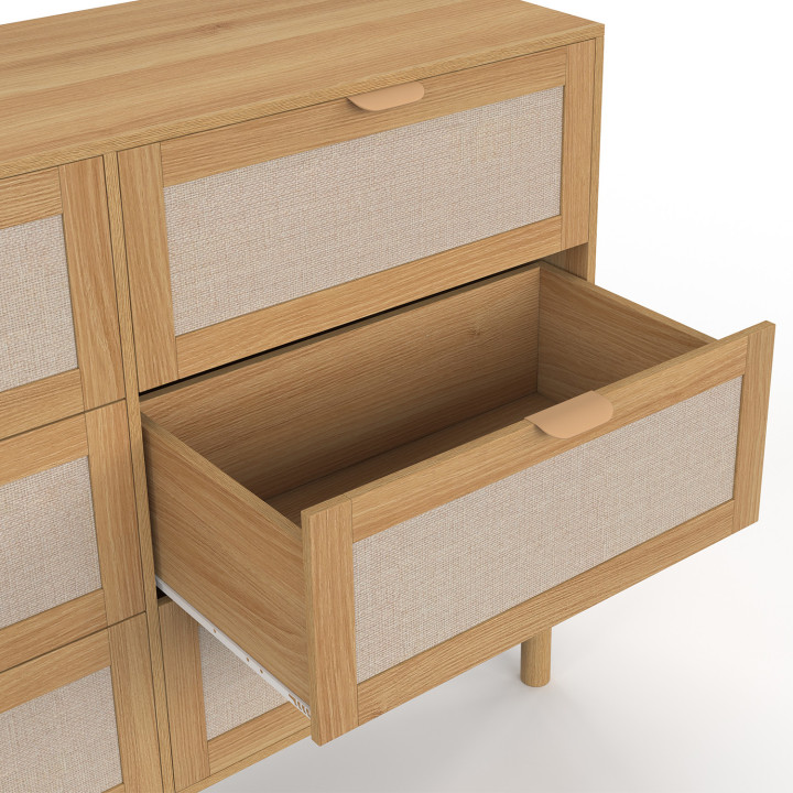 Kommode mit 6 Schubladen ROBIN 115 cm Holz und Leineneffekt