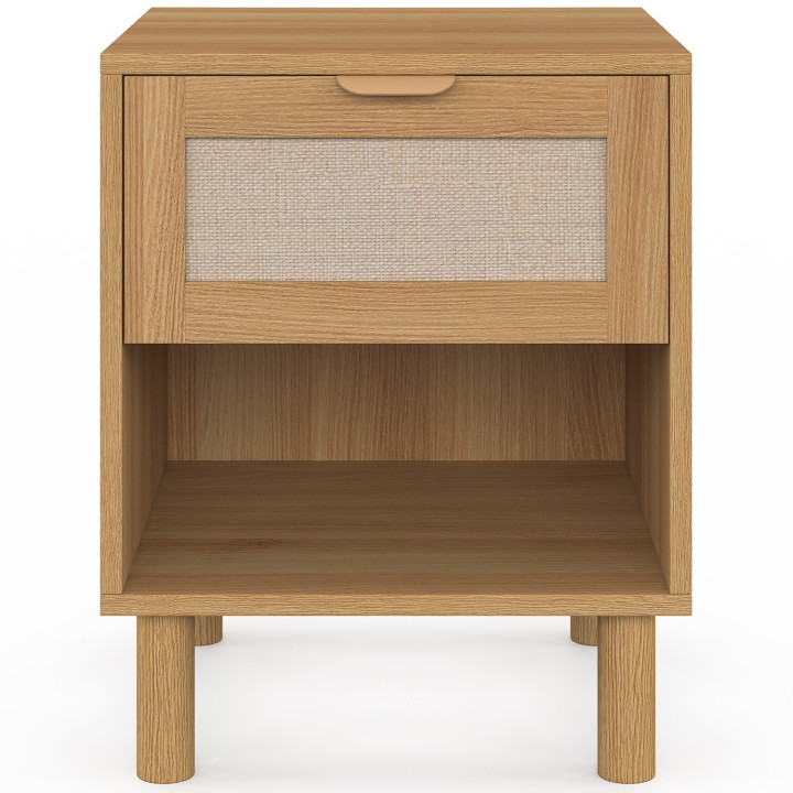 Lot de 2 tables de chevet ROBIN 1 tiroir avec niche bois et effet lin