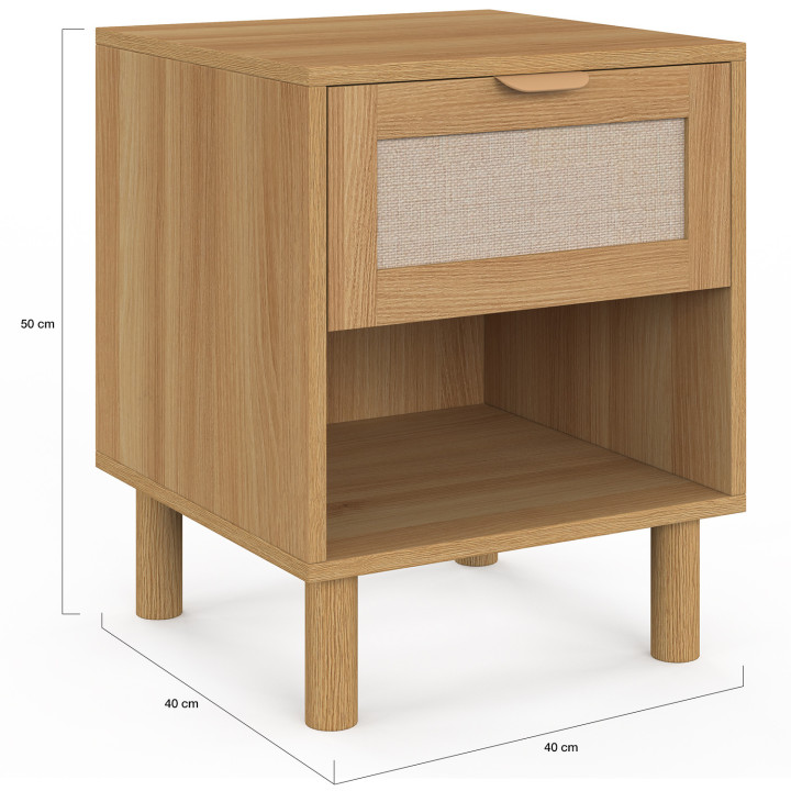 Lot de 2 tables de chevet ROBIN 1 tiroir avec niche bois et effet lin