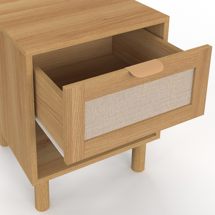 Set di 2 comodini a 1 cassetto ROBIN con nicchia effetto legno e lino