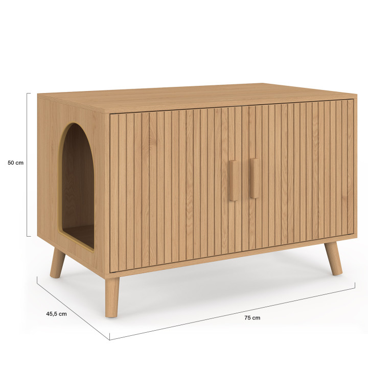 Sedile per gatti JULIETTE con doppia porta e doghe in legno color rovere
