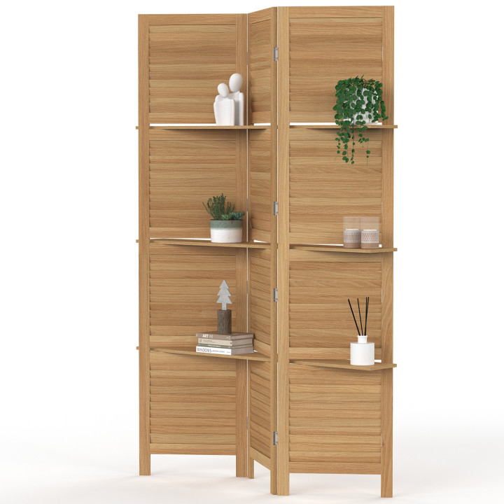 Mampara interior abatible de 3 hojas con 3 estantes de madera