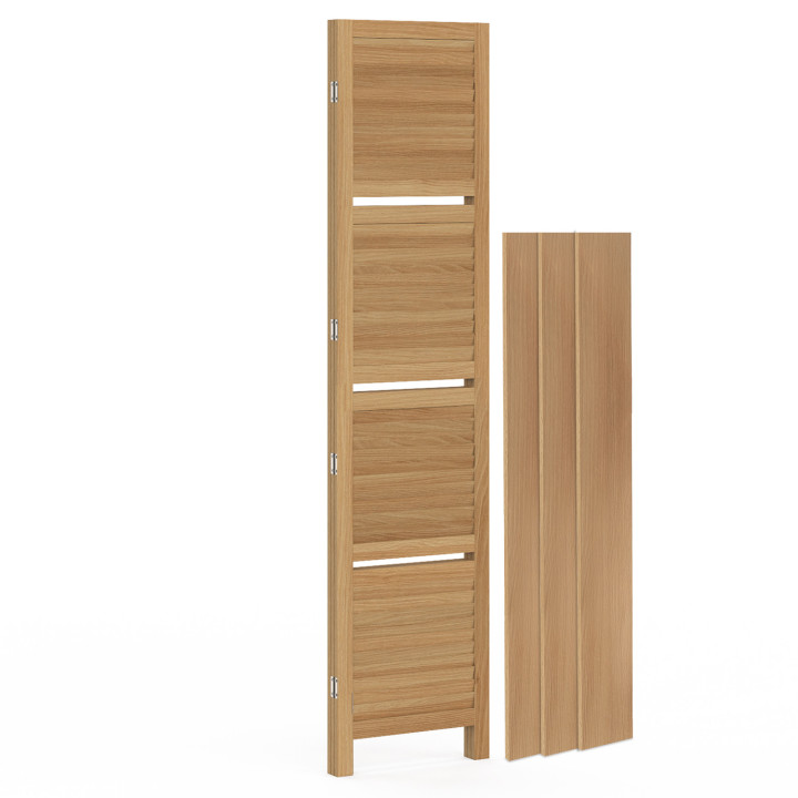 Paravent intérieur 4 panneaux 3 étagères bois