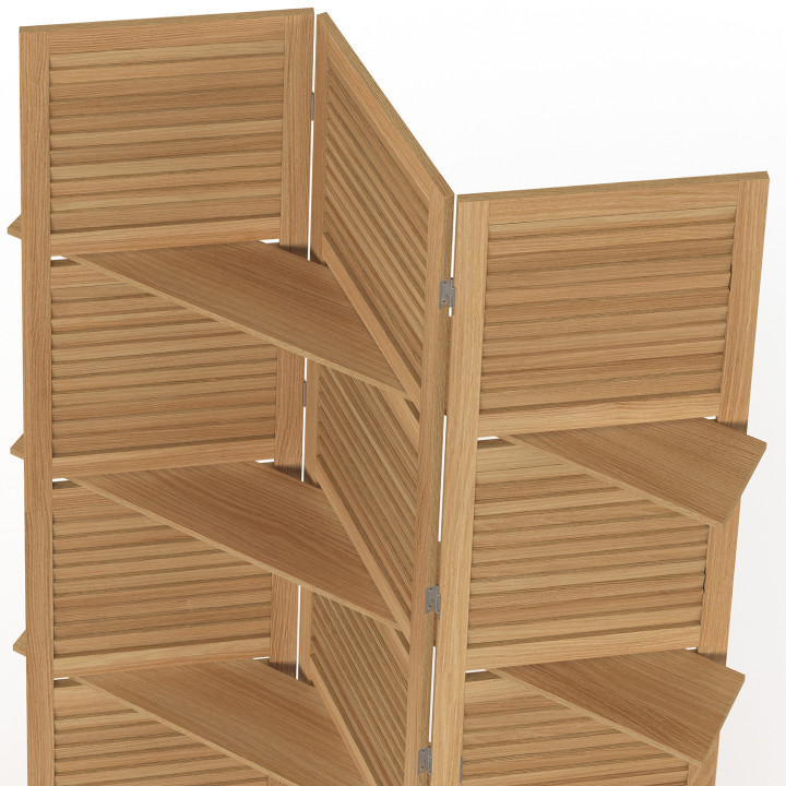 Mampara interior abatible de 3 hojas con 3 estantes de madera
