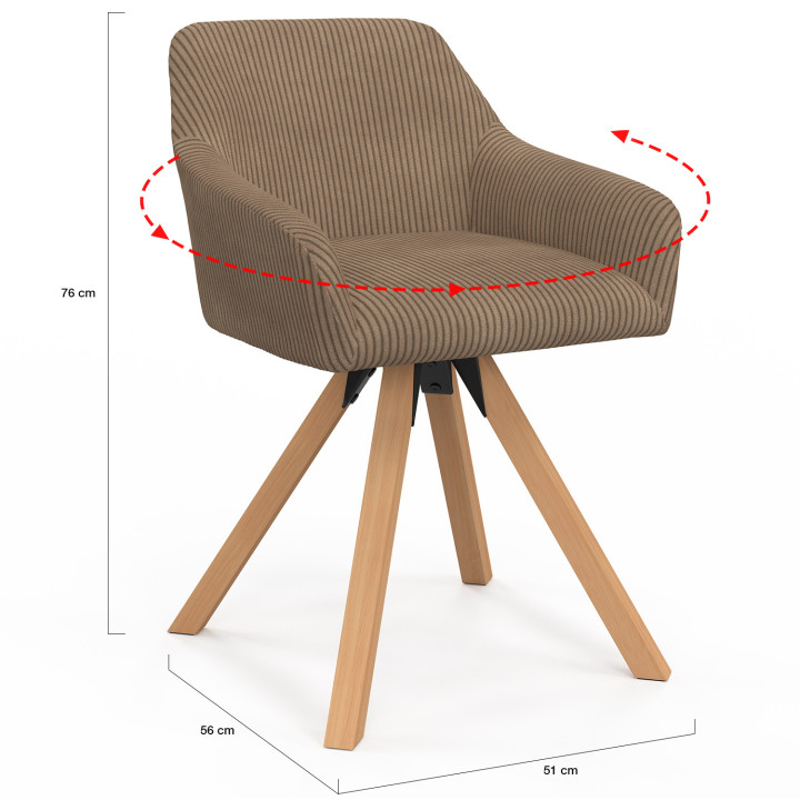 Set van 2 JANY eetkamerstoelen en tafel fauteuils in taupe corduroy