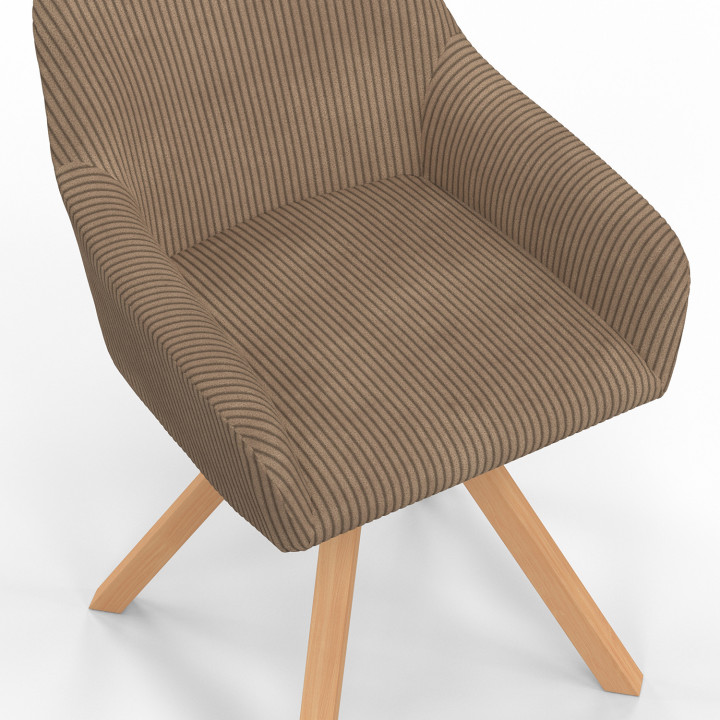 Set aus 2 Esszimmer-Drehstühlen, Tischsesseln JANY aus taupefarbenem Cordstoff