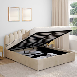 Lit coffre double NOELIE avec tête de lit et sommier 160 x 200 cm velours beige