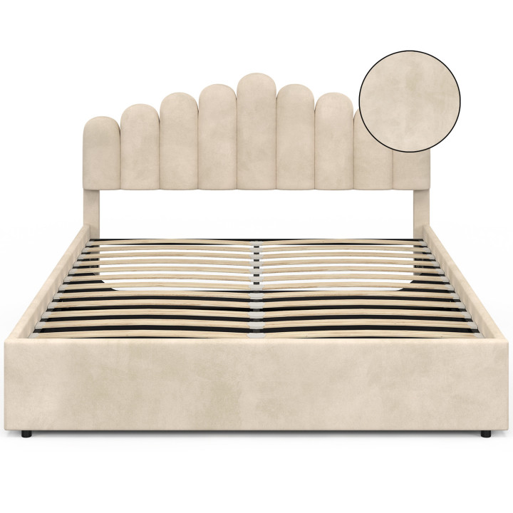 NOELIE bed met hoofdbord en lattenbodem 160 x 200 cm beige fluweel