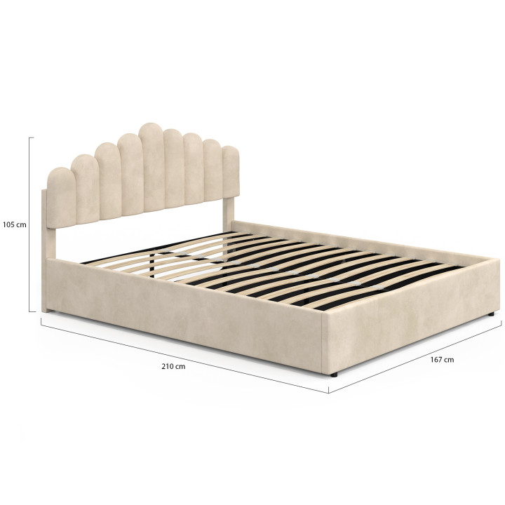 Lit coffre double NOELIE avec tête de lit et sommier 160 x 200 cm velours beige