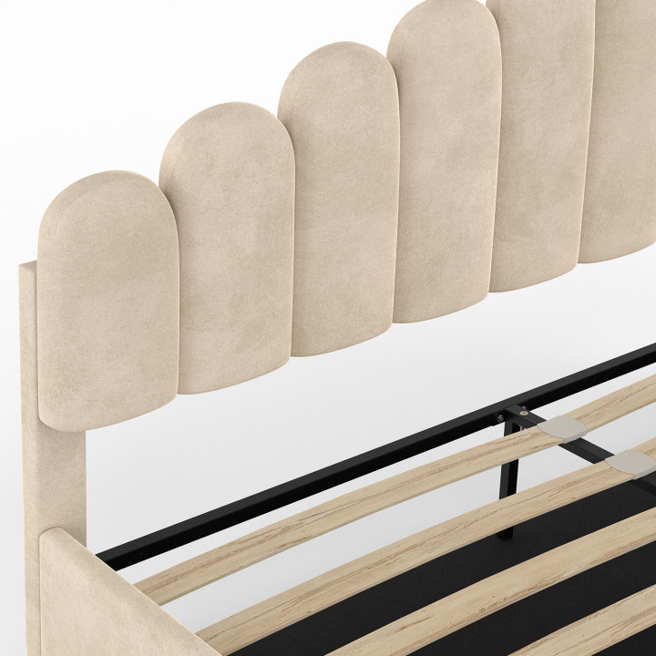 Doppelkastenbett NOELIE mit Kopfteil und Lattenrost 160 x 200 cm Velours beige