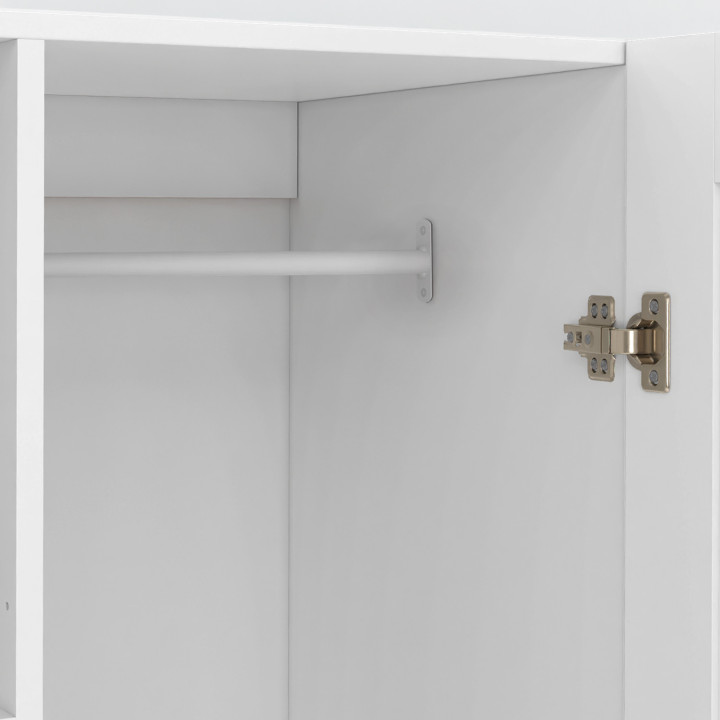Armoire 2 portes VITO blanc penderie 80 cm avec 2 tiroirs, miroir et étagères