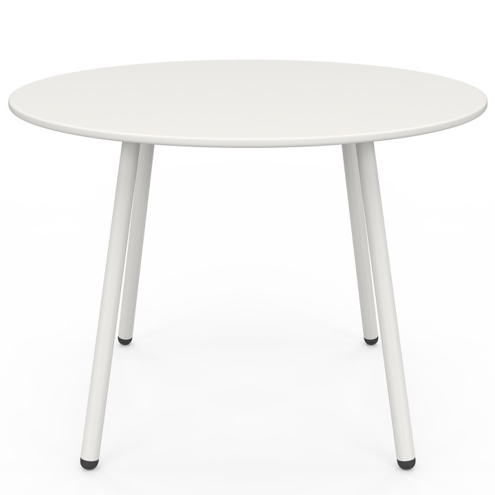 ARONA lage 4-zits tuinset van wit metaal en beige kussens met bank, fauteuils en tafel