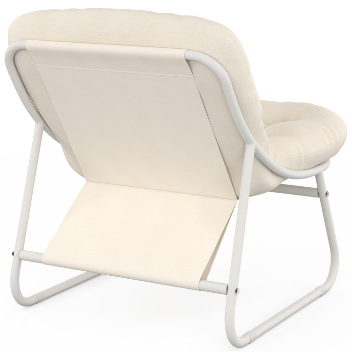 ARONA conjunto de muebles bajos de jardín de 4 plazas en metal blanco y cojines beige con sofá, sillones y mesa