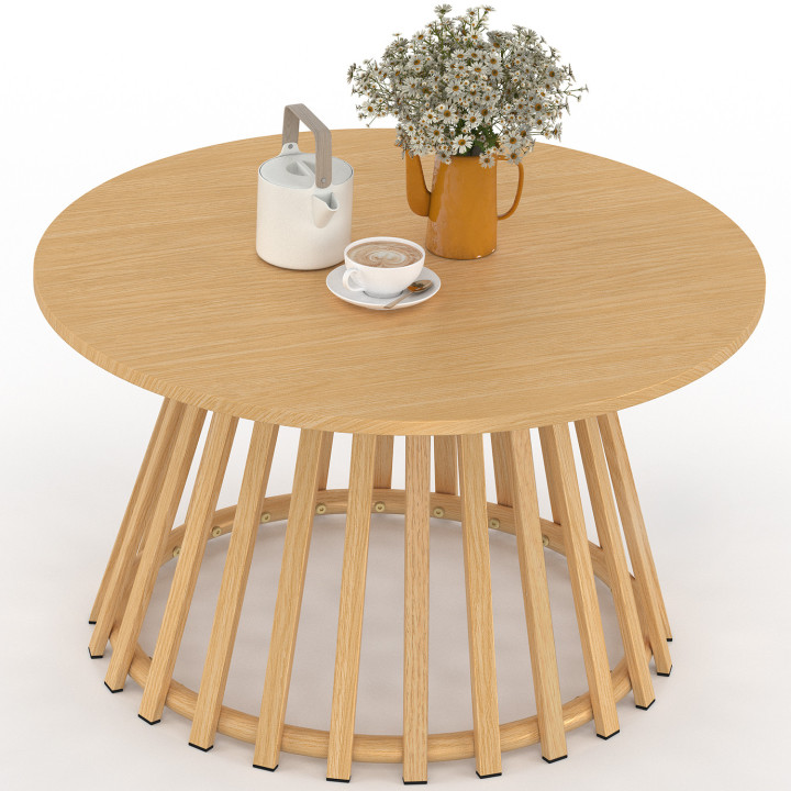 Tavolino da giardino rotondo SOLAL da 70 cm con base a doghe in metallo effetto legno