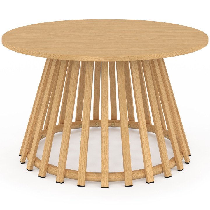 Tavolino da giardino rotondo SOLAL da 70 cm con base a doghe in metallo effetto legno