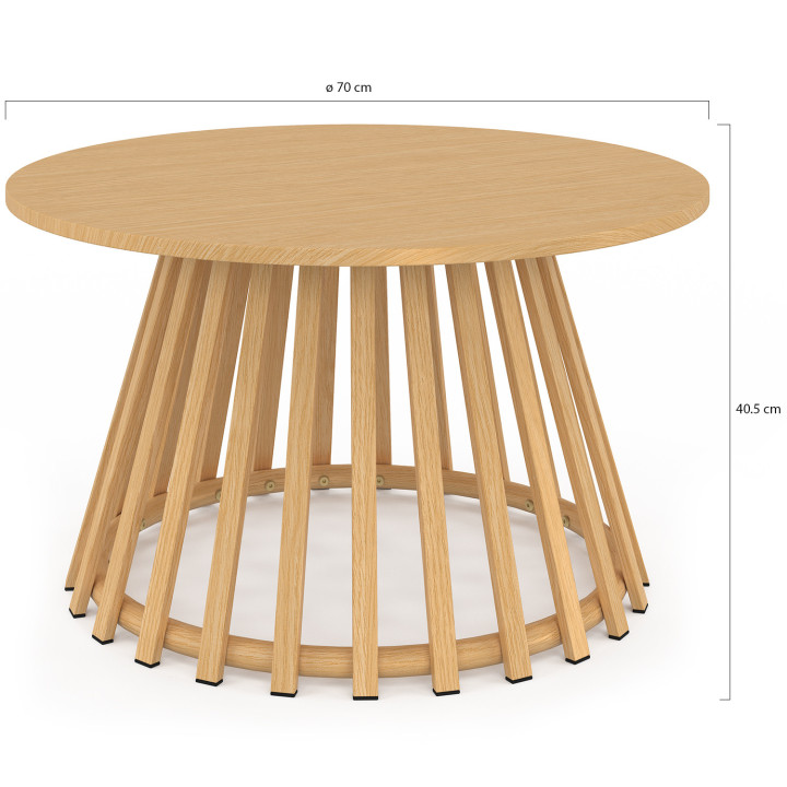 Tavolino da giardino rotondo SOLAL da 70 cm con base a doghe in metallo effetto legno