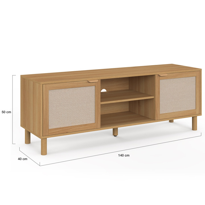 Mobile TV ROBIN 140 cm a 2 ante effetto lino e legno