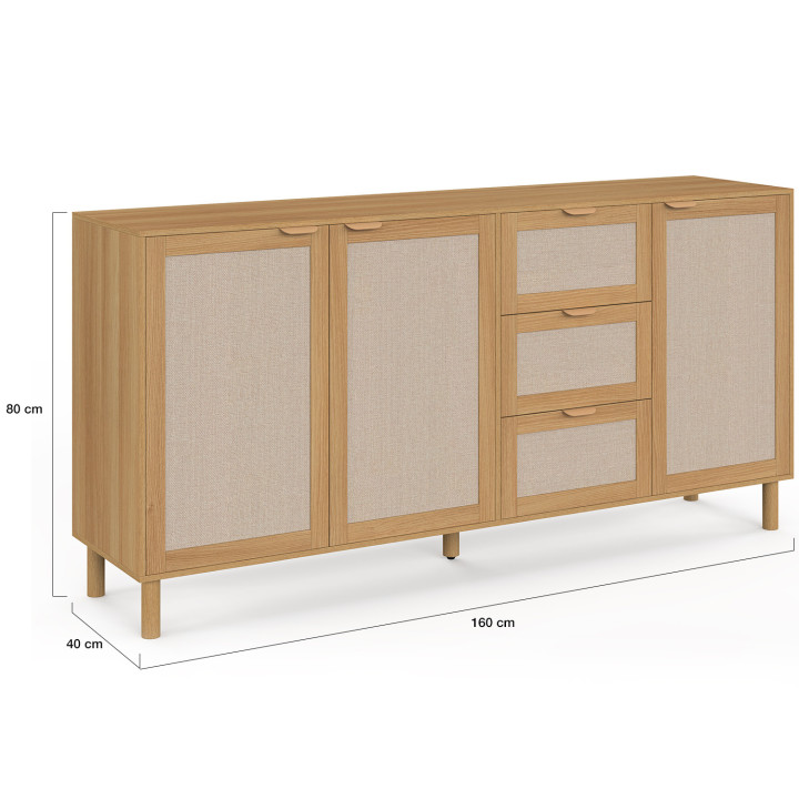 Credenza a 4 ante ROBIN 160 cm, effetto legno e lino