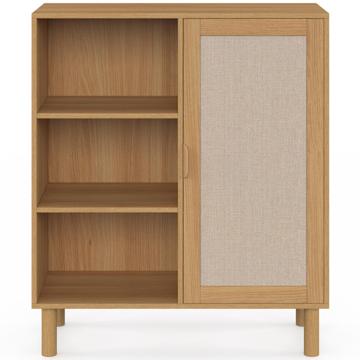 Credenza con 3 ripiani e armadio 70 cm ROBIN effetto legno e lino