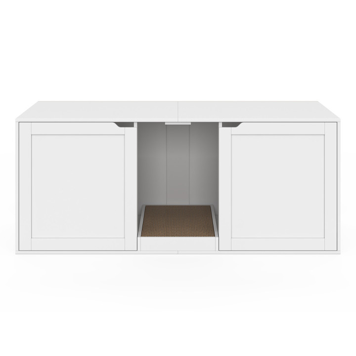 Neceser XL para gatos con 2 puertas y rascador de madera blanco