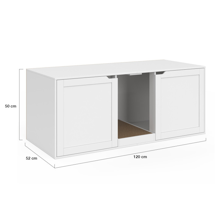 Neceser XL para gatos con 2 puertas y rascador de madera blanco
