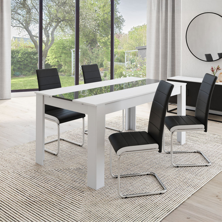 Lot de 4 chaises MIA noires liseré blanc pour salle à manger