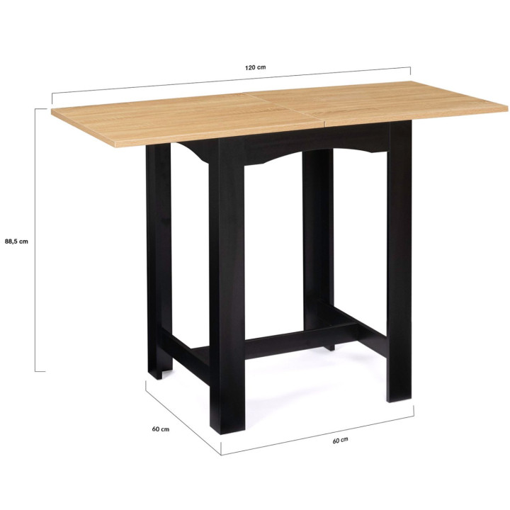 Mesa alta extensible para 2 a 4 personas, negra y madera - DONA | ID Market
